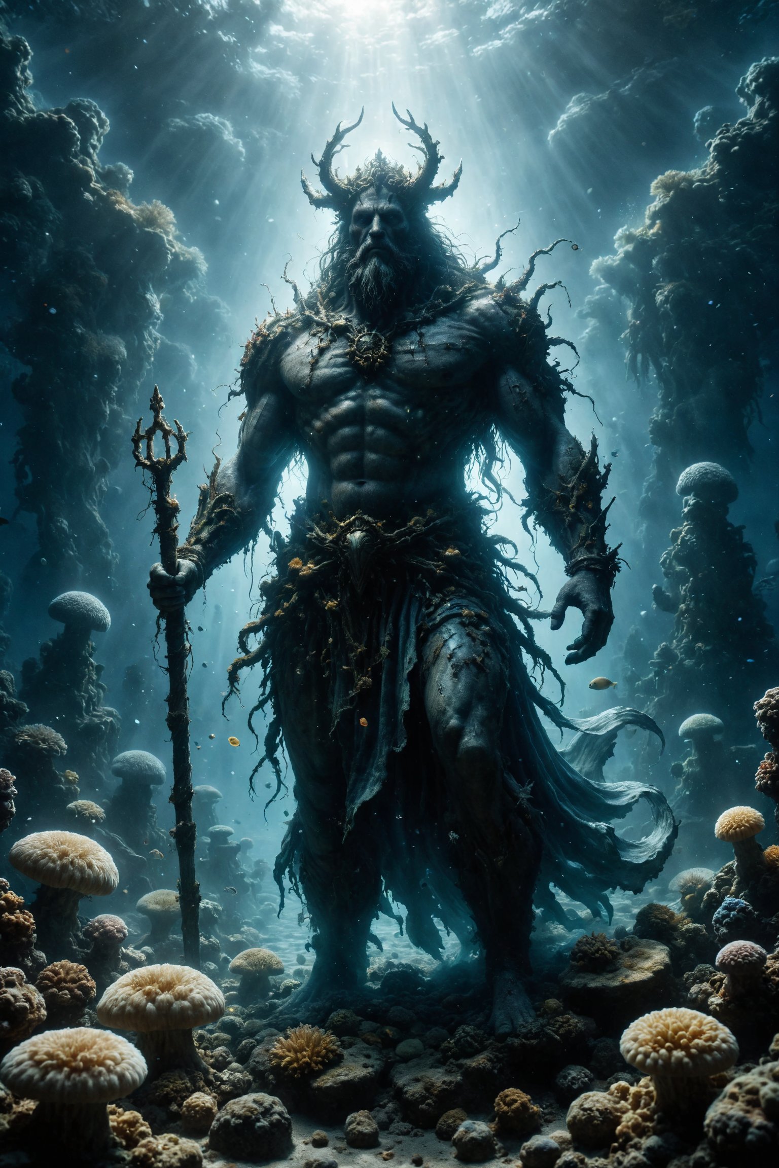 epic god of  the seabed full body, epic mistic composition