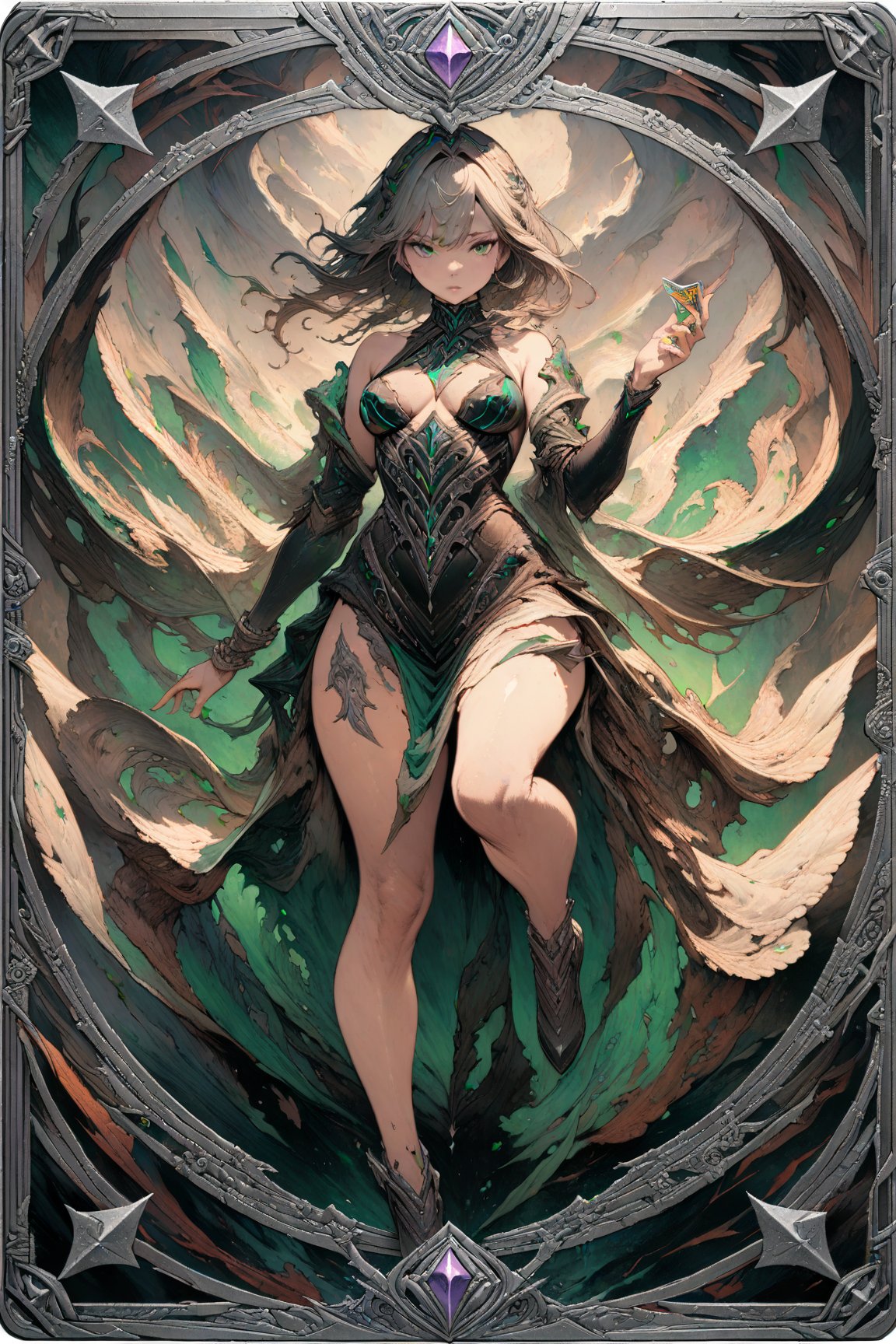 (masterpiece:1.4), ((best quality, 8k, ultra-detailed)), mhermaid illustration, beautiful, full body, in TCG Card frame