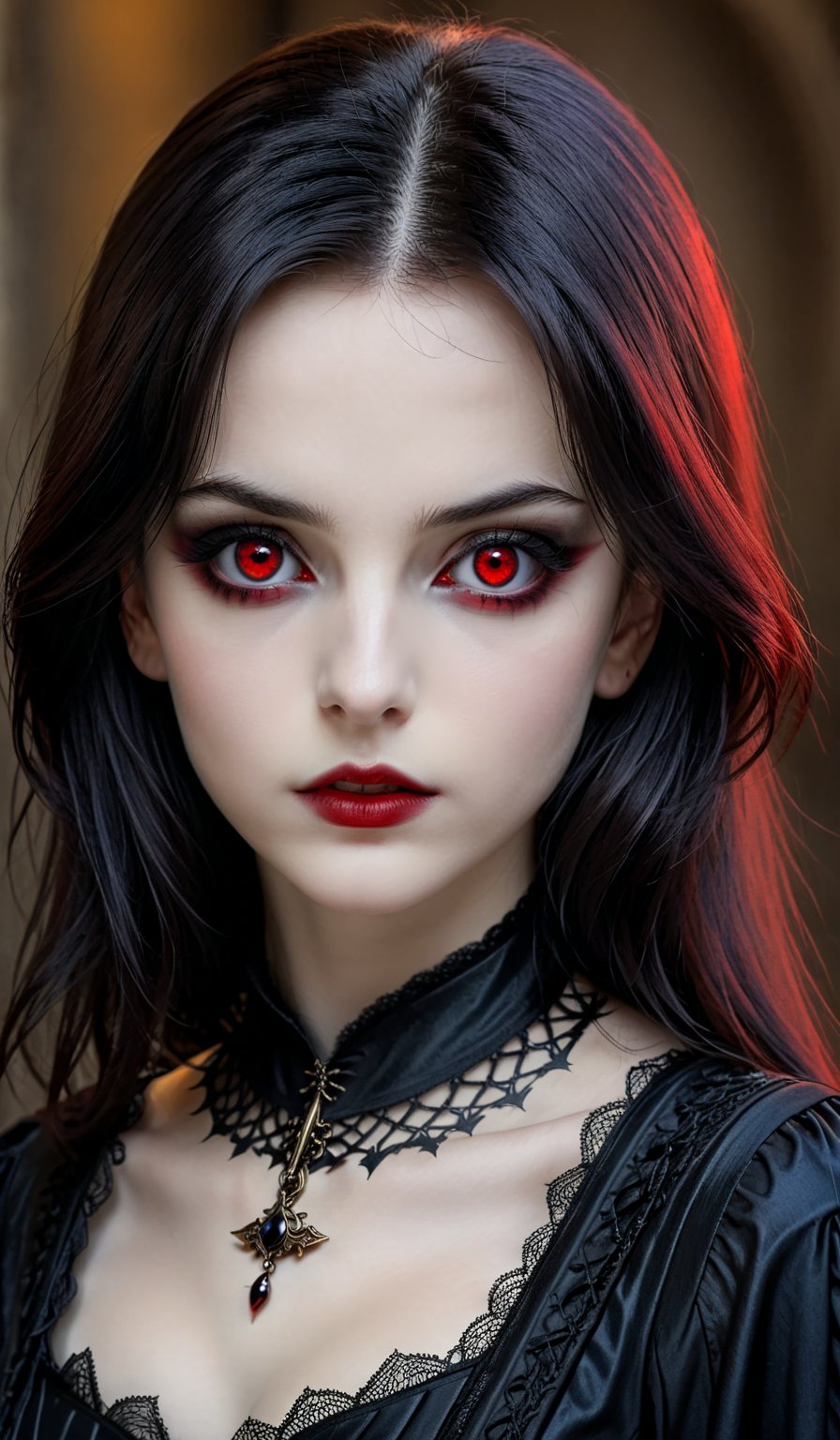 score_9, score_8_up, score_7_up, score_6_up, masterpiece,best quality, Leonardo da vinchi portrait of dark gothic girl,Gothic,Red eyes,