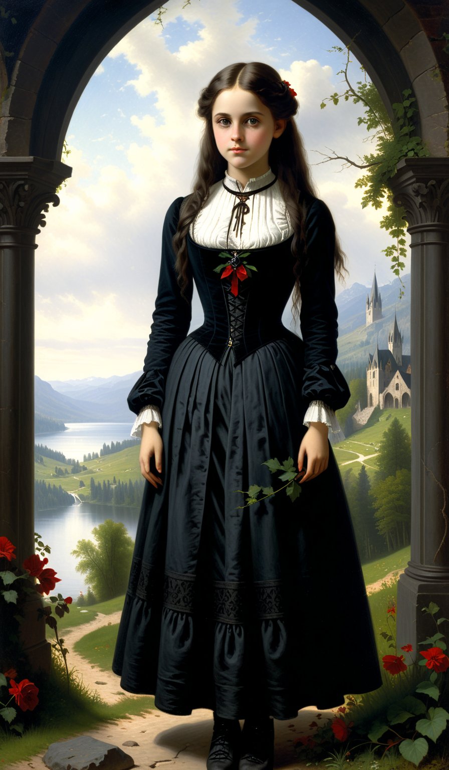 score_9, score_8_up, score_7_up, score_6_up, masterpiece,best quality,illustration,style of Albert Bierstadt portrait of dark Gothic girl, Casual Clothing,