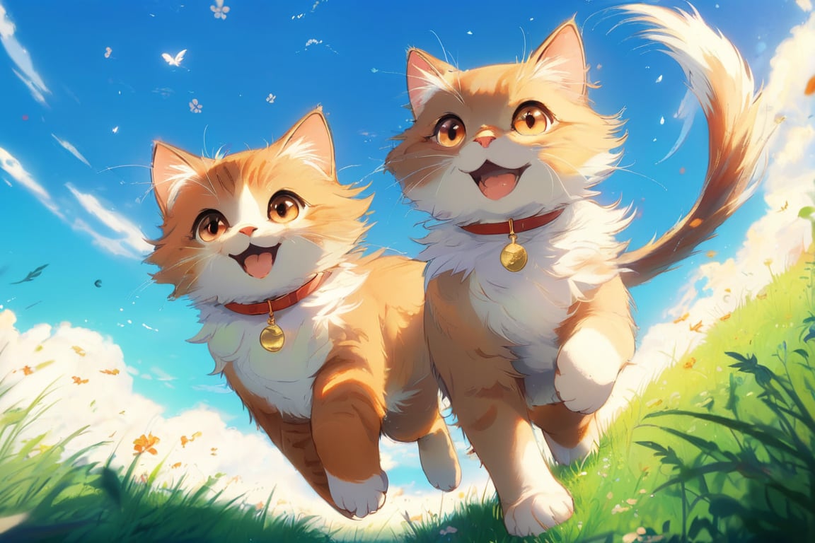 two cats drift, anime style, ghibli studio art style