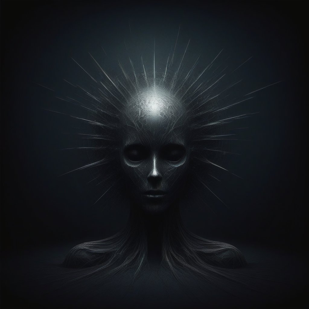 quantum paradox, eerie image, dark art style, black theme