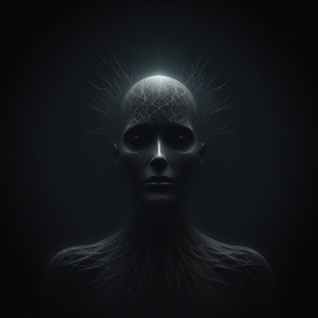 quantum paradox, eerie image, dark art style, black theme