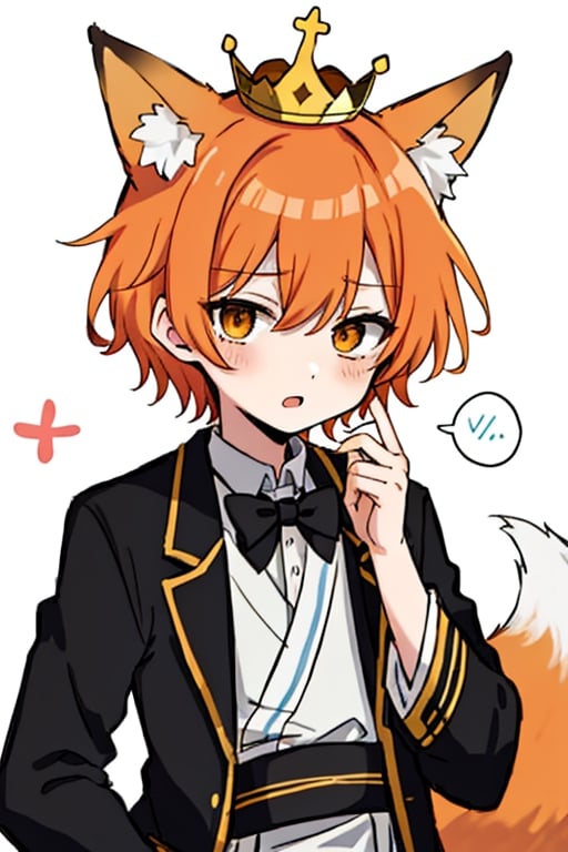 shotacon,1boy,alone,orange_hair,crown,fox_ears,tiny_male