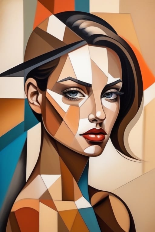 Step into the world of cubism with an interesting and detailed portrait of a stunning female model, featuring a mix of abstract and realistic elements and a unique rendering style.