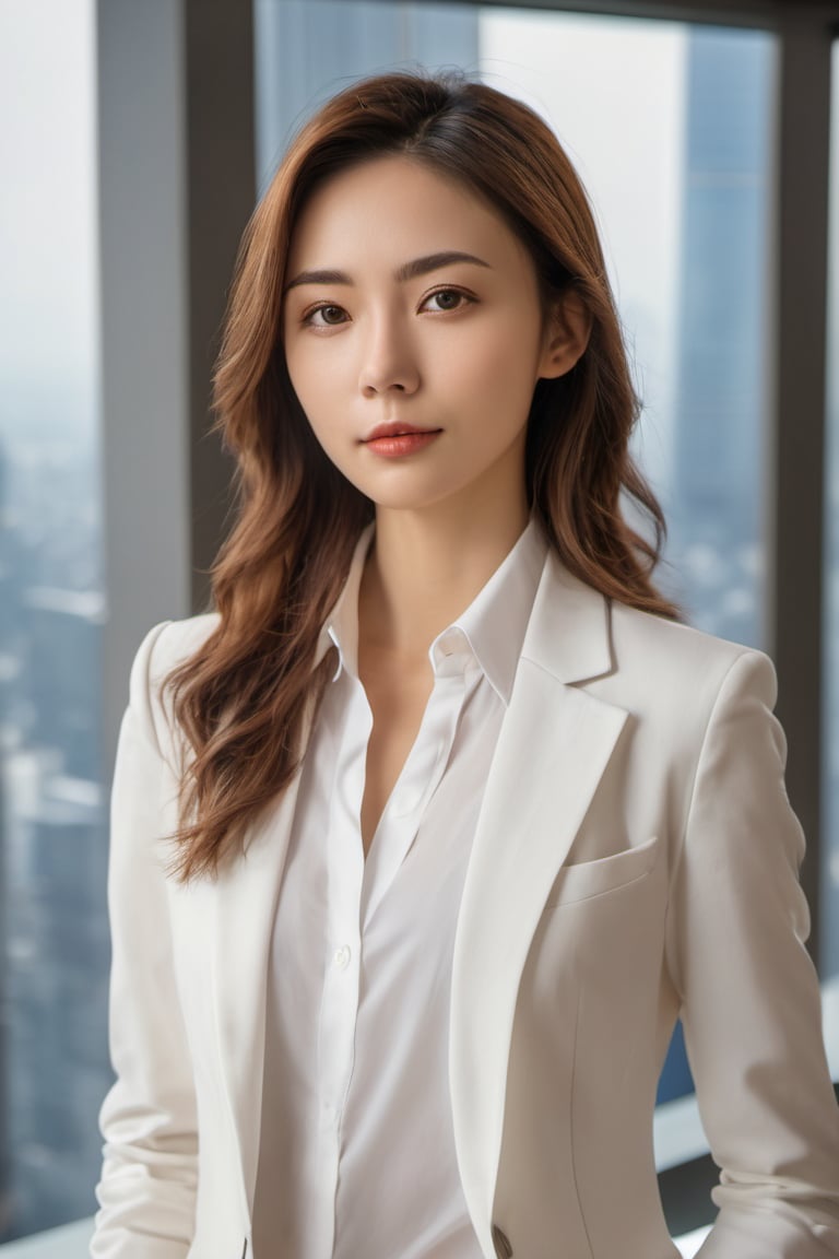 - [ ] photorealistic:1.37, masterpiece, best quality, raw photo, absurdres, uhd, 1girl, wavy hair, brown hair , looking at viewer, in the large meeting room of the office in the high tower office building in  Tokyo ,Tokyo tower,intricate detail, detailed background, detailed skin, pore, highres, hdr , presentation to ten men , beautiful model, soft light to the face,JP_MODELS , midium breasts, a 30 yo woman ,((white shirts,pants suits ))