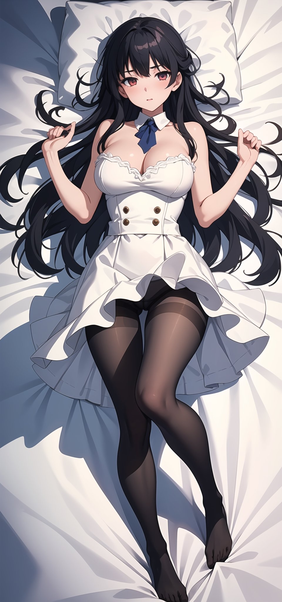 (best quality,masterpiece:1.2),ultra detailed,1girl,pantyhose,white sheets,dakimakura_cover