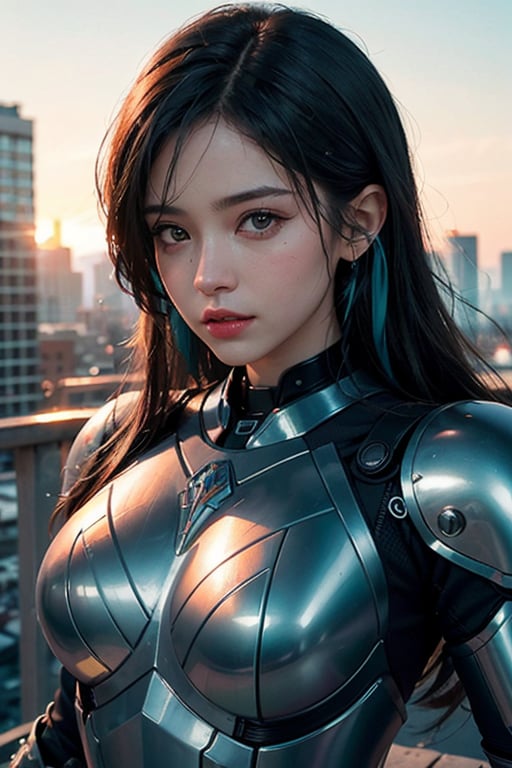 (masterpiece), (extremely intricate:1.3), (realistic), portrait of a girl, the most beautiful in the world, (futuristic armor), (Sneaky, stylish and modern armor), hyper tech armor for women, upper body, outdoors, intense sunlight, city ​​of the future, cyber punk year 2090, professional photograph of a stunning woman detailed, sharp focus, dramatic, award winning, cinematic lighting, , volumetrics dtx, (film grain, blurry background, neon light city, blurry foreground, bokeh, depth of field, sunset, motion blur:1.3), chainmail,exposure blend, medium shot, bokeh, (hdr:1.4), high contrast, (cinematic, teal and orange:1.4), (muted colors, dim colors, soothing tones:1.3), low saturation,JP_MODELS, , 
