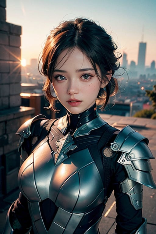 (masterpiece), (extremely intricate:1.3), (realistic), portrait of a girl, the most beautiful in the world, (futuristic armor), metal reflections, upper body, outdoors, intense sunlight, far away castle, cyber punk year 2090, professional photograph of a stunning woman detailed, sharp focus, dramatic, award winning, cinematic lighting, , volumetrics dtx, (film grain, blurry background, neon light city, blurry foreground, bokeh, depth of field, sunset, motion blur:1.3), chainmail,exposure blend, medium shot, bokeh, (hdr:1.4), high contrast, (cinematic, teal and orange:1.4), (muted colors, dim colors, soothing tones:1.3), low saturation,JP_MODELS, , 
