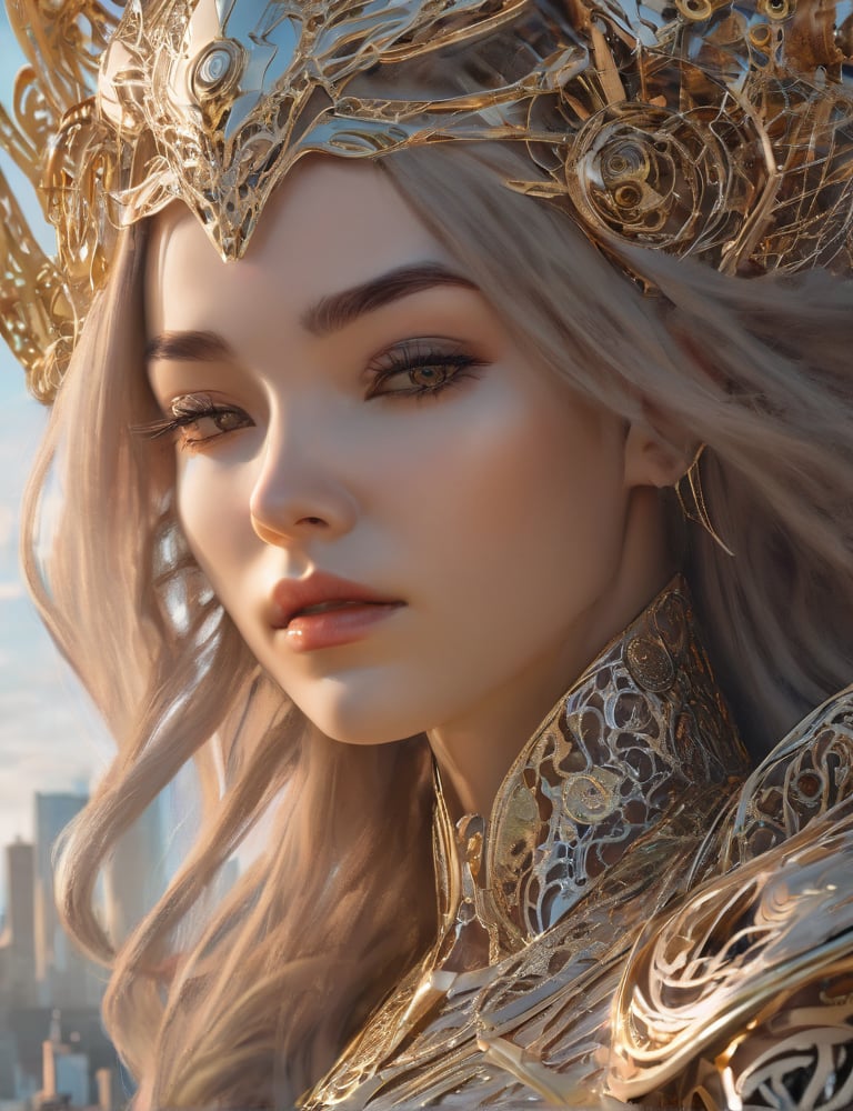 hyper realistic photography of a stunningly beautiful cyborg female, incredibly beautiful, symmetrical face, intimate, holding close, hands, in the style of beth cavener, jin kagetsu,, and wlop, highly detailed, intricate filigree, masterpiece, award winning, sharp focus, concept art, ringflash lighting, ambient lighting, octane render, 8 k, artstation hdri of a city mountain range