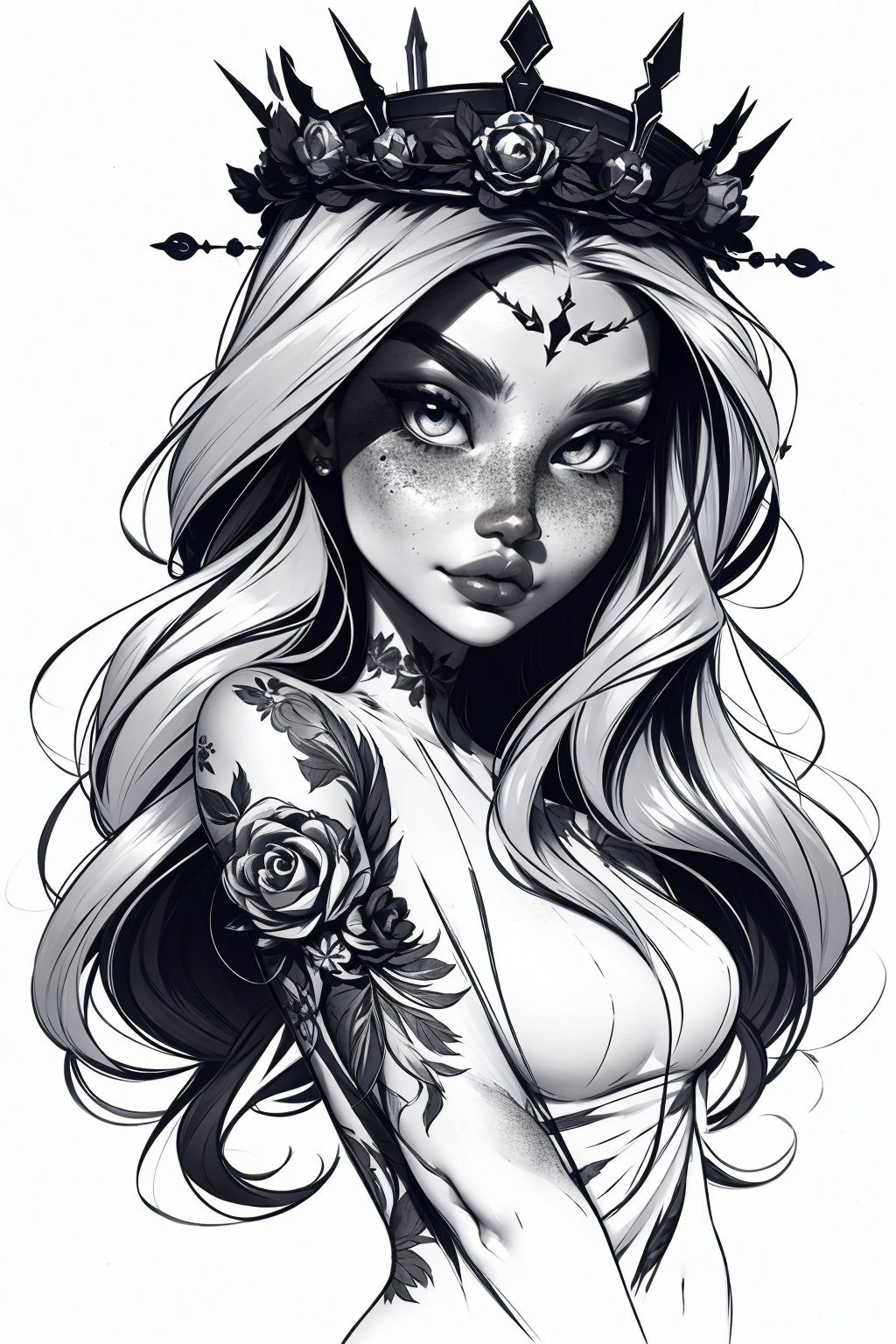 th1ckan1m3     Fr3ckles, freckles, long hair,th1ckan1m3, rose, Crown of thorns, sketch tattoo
