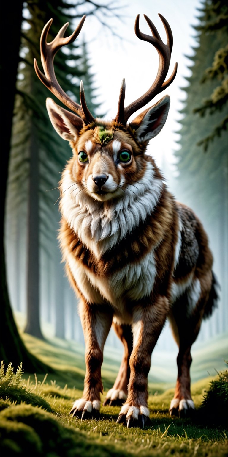 (masterpiece, photorealistic:1.35), (CGI image of a Wolpertinger:1.65), (majestic creature), (the Wolpertinger's fur, created with exquisite details:1.25), (the Wolpertinger's green eyes glow:1.31), (the Wolpertinger stands gracefully on a wide meadow:1.1), (the Wolpertinger has a antlers on its head:1.5), (Blender CGI software that can create breathtaking photorealistic scenes:1.2), (surrounded by the quiet beauty of the forest:1.1), (highly detailed landscape:1.25), (the captivating look of the Wolpertinger:1.1), beautiful color correction, Unreal Engine, super resolution, megapixels, 4 lags,




8k wallpaper, awesome, (((masterpiece))), (((best quality))), ((ultra detailed)), (illustration), dynamic angle,