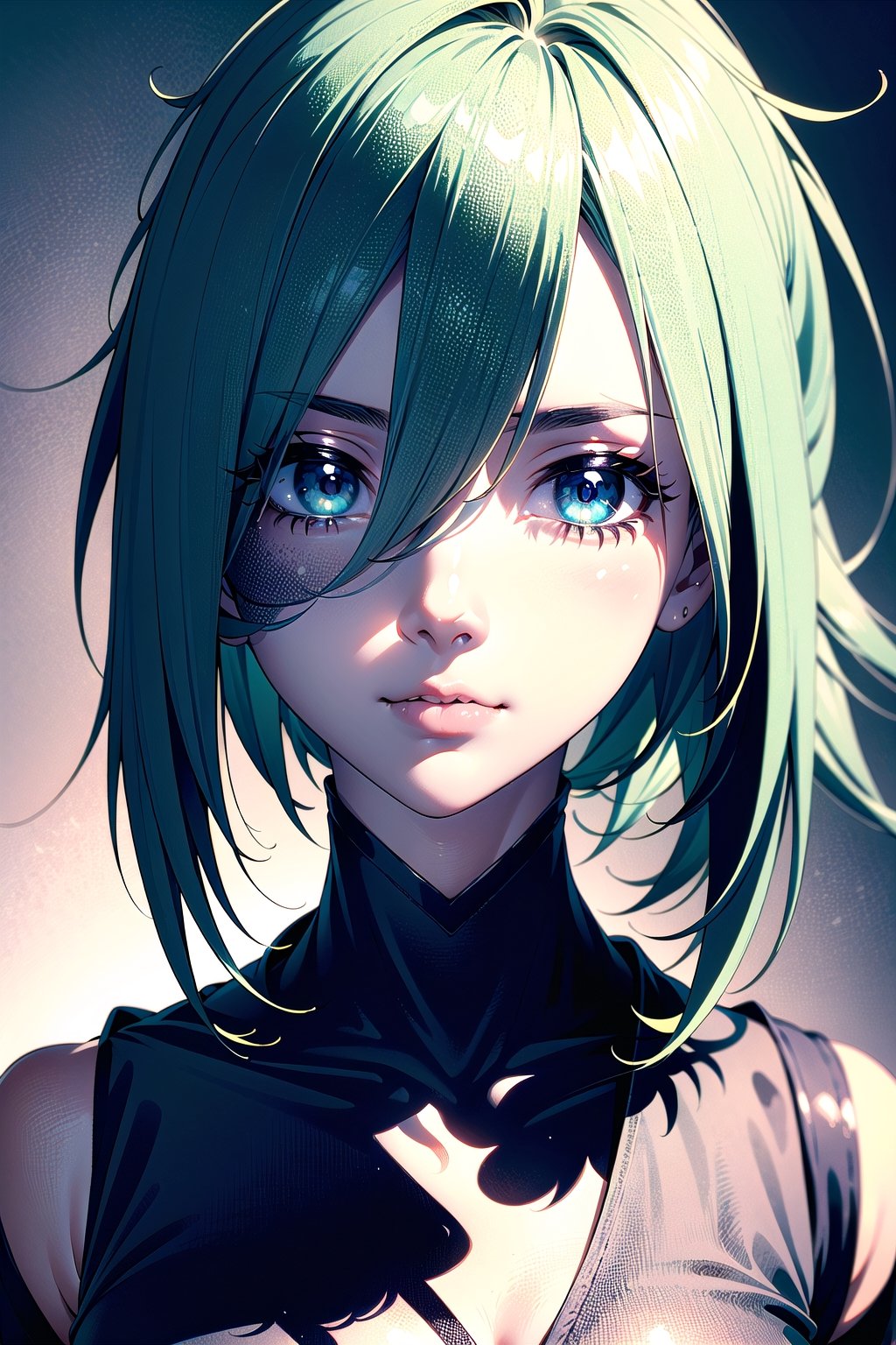 ((1girl)), (3d rendering), (3d girl), ((solo)), Half body, details, (Long straight hairs), (blue-green hair:0.8), nice eyes, (detailed beautiful eyes), (detailed face), (extremely detailed CG, ultra-detailed, best shadow), ((depth of field)), (loses black shirt), (flowers and petals:1.12),