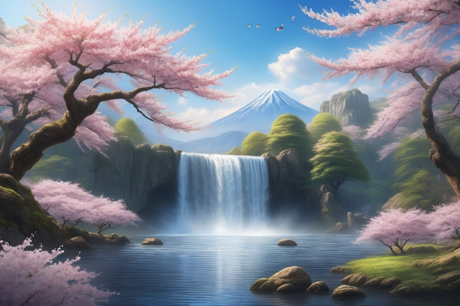outdoors, sky, day, water, tree, blue sky, no humans, cherry blossoms, nature, scenery, waterfall


High resolution, extremely detailed, atmospheric scene, masterpiece, best quality, high resolution, 64k, high quality, UHD, /GC\