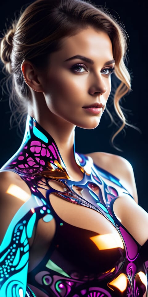 cinematic photo of [fine fractal], glossy [vivid colored] ink sketch [shiny contours] outlines of a perfect physique [female silhouette], 35mm photograph, film, bokeh, professional, 4k, highly detailed