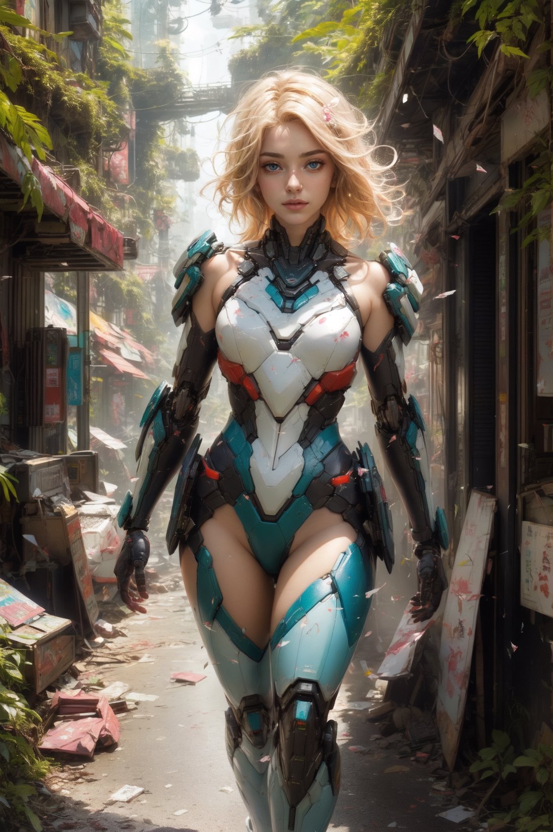 8k portrait of beautiful girl with blonde hair, naked, walking to the viewer, close-up photo, majestic, digital photography, ruled of third composition, art by artgerm and ruan jia and greg rutkowski surreal painting, broken glass, (masterpiece, sidelighting, finely detailed beautiful eyes: 1.2), hdr, (detailed background cyberpunk city in lush rainforest : 0.7),stationary_restraints, musume,,SRS, fullbody, 