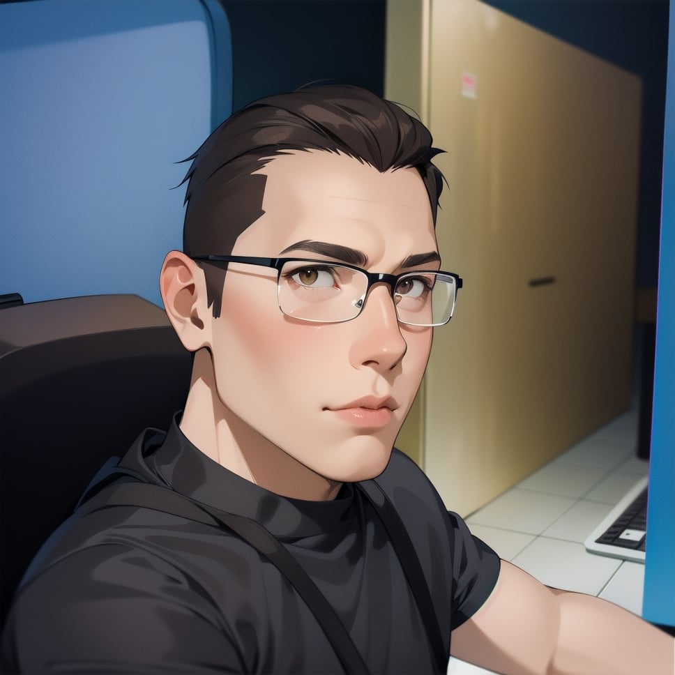 caricature of a young man sitting at a desk with a computer, with brown eyes, NFT Portrait, Avatar Image, Portrait of Jerma985, Twitch Streamer / Gamer Ludwig, Varguyart Style, Jerma 9 8 5, jerma985, 3 D render of Jerma 9 8 5, 2D Portrait, msxotto, High Quality Portrait, Brown Eyes