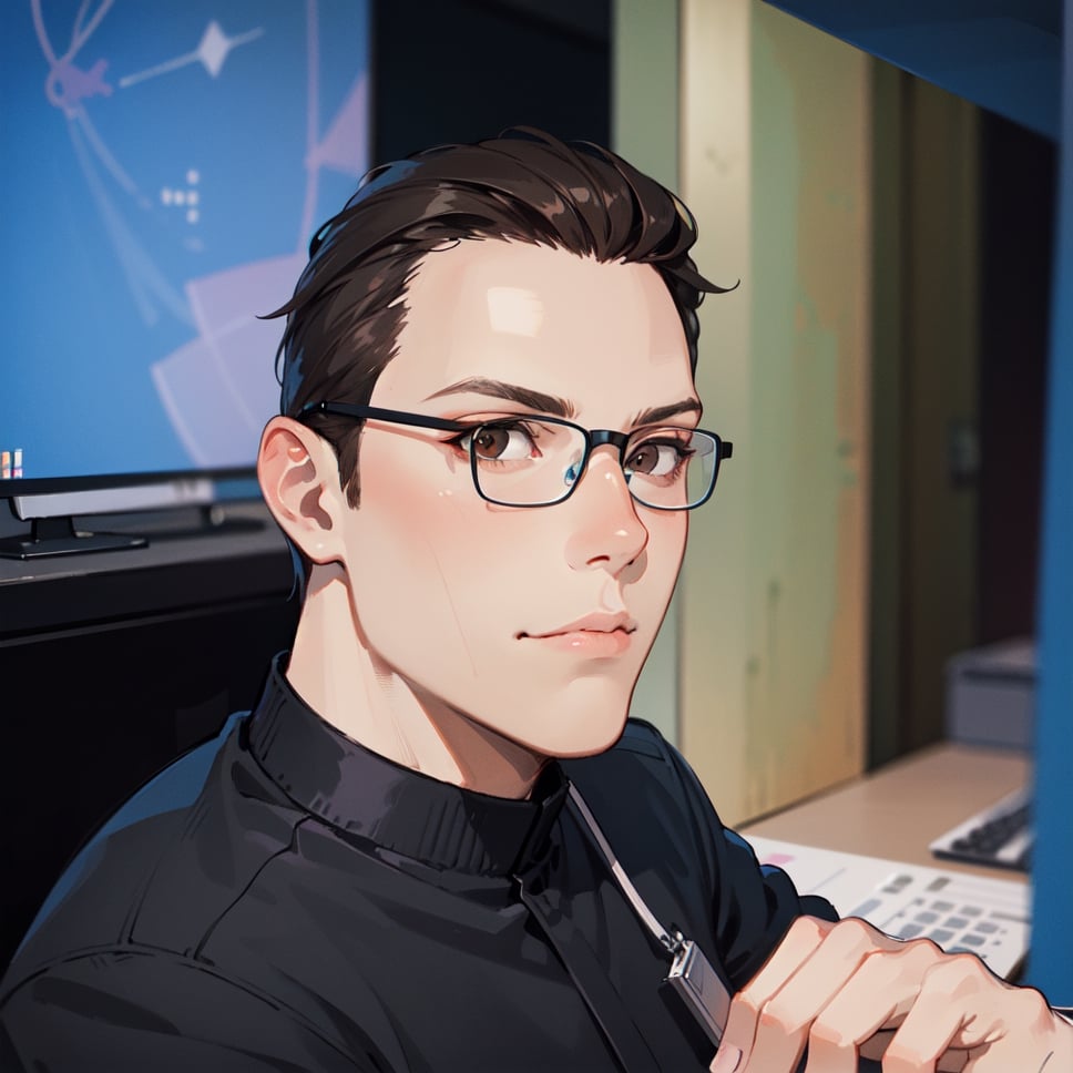 caricature of a young man sitting at a desk with a computer, with brown eyes, with semi-rimmed glasses, NFT Portrait, Avatar Image, Portrait of Jerma985, Twitch Streamer / Gamer Ludwig, Varguyart Style, Jerma 9 8 5, jerma985, 3 D render of Jerma 9 8 5, 2D Portrait, msxotto, High Quality Portrait, Brown Eyes