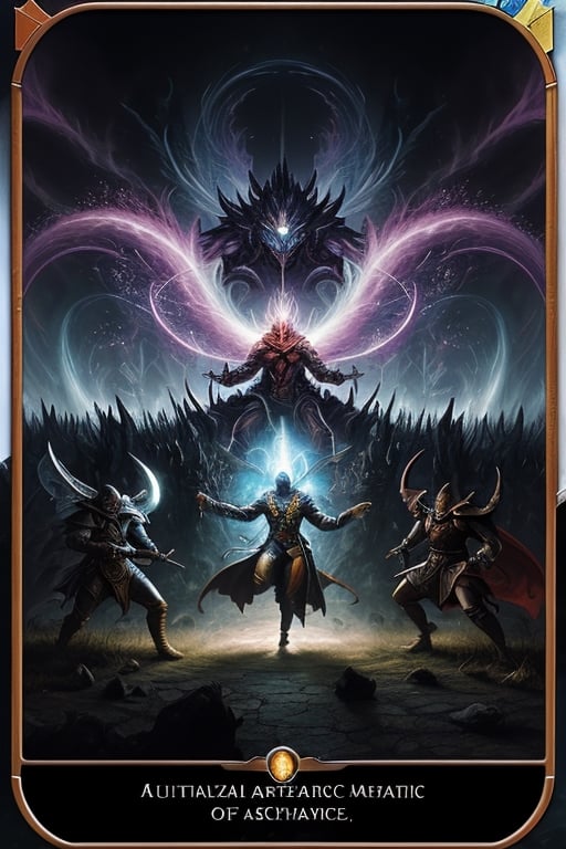 /imagine prompt: color photo of a group of powerful sorcerers and wizards engaged in an epic magical battle, depicted on a spellbinding Magic: The Gathering card brought to life by artificial intelligence. The artwork mesmerizes with its dynamic composition, intense colors, and an extraordinary display of mystical energies. —c 10 —ar 2:3