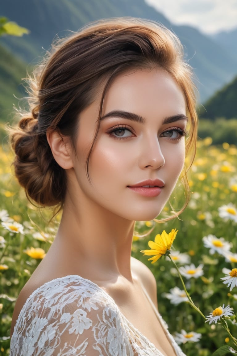 Create a yoursself as female beauty, high detailed, nature background, photo realistic, high quality,ssmiling, wide range of colours.,photo r3al,detailmaster2