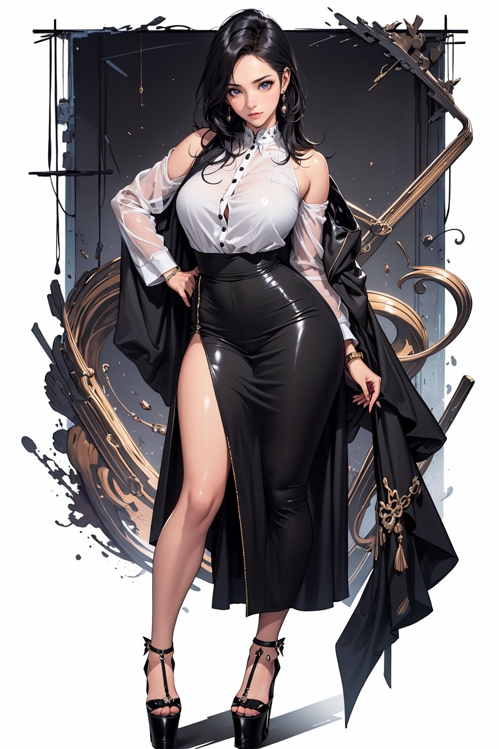 ((masterpiece, high resolution, best quality, best details, anime)), detailed eyes, curvy body, 1girl, ((black_long_dress)), (tight_clothes), wide_hip, narrow_waist, black hair, street, jewelry, 1 character, (((platform high heels))), full body,
, niji, midjourney,midjourney,niji,High detailed ,Color magic