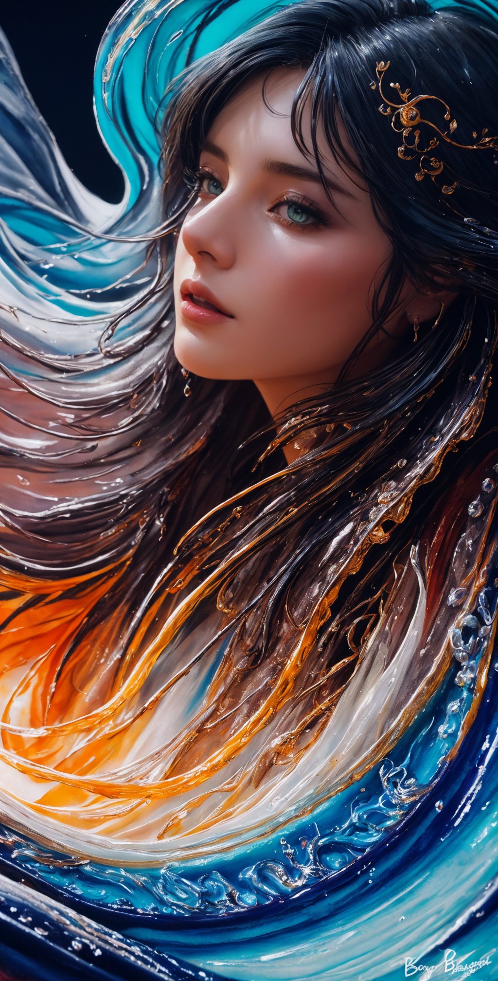 Colorful beautiful woman, Black ink flow, 8k resolution photorealistic masterpiece, intricately detailed fluid gouache painting, calligraphy acrylic, watercolor art, professional photography, natural lighting, volumetric lighting maximalist photoillustration, by marton bobzert, 8k resolution concept art intricately detailed, complex, elegant, expansive, fantastical