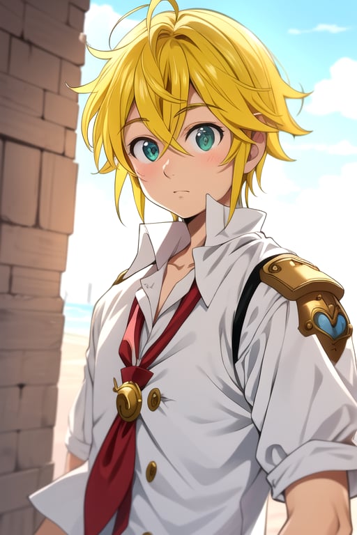 masterpiece, best quality, ultra-detailed, illustration, 1boy, solo, male focus, looking at viewer, upper body, depth of field,meliodas_nanatsu_no_taizai