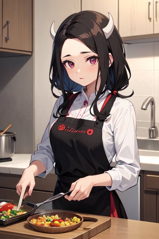 Nezuko kamado ( demon slayer) in kitchen making some food 