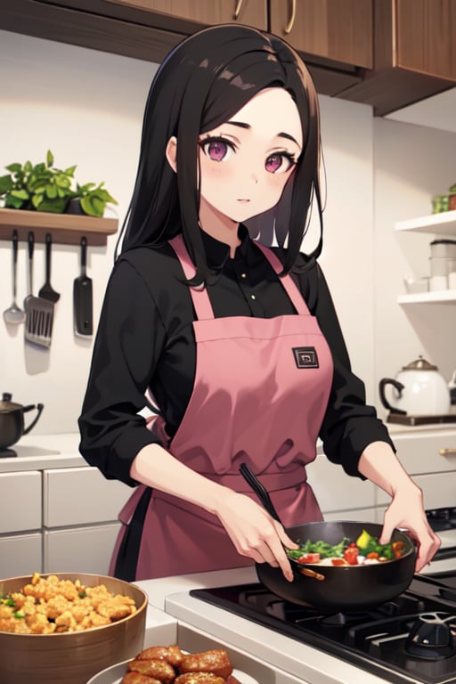 Nezuko kamado ( demon slayer) in kitchen making some food 