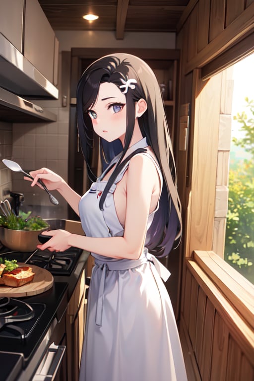 Nezuko kamado ( demon slayer) in kitchen making some food 