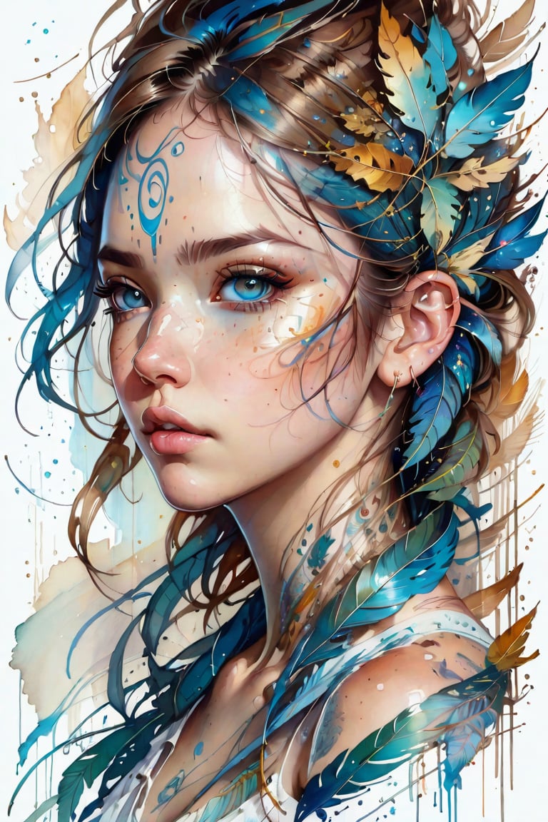 ((amazing quality, award winning, intricately detailed, extremely detailed 8K, masterpiece, painting)), ((style of Carne Griffiths)), sketch ink artwork of beautiful woman, river background,Leonardo Style, illustration,tshirt design,oni style,vector art,cyborg style