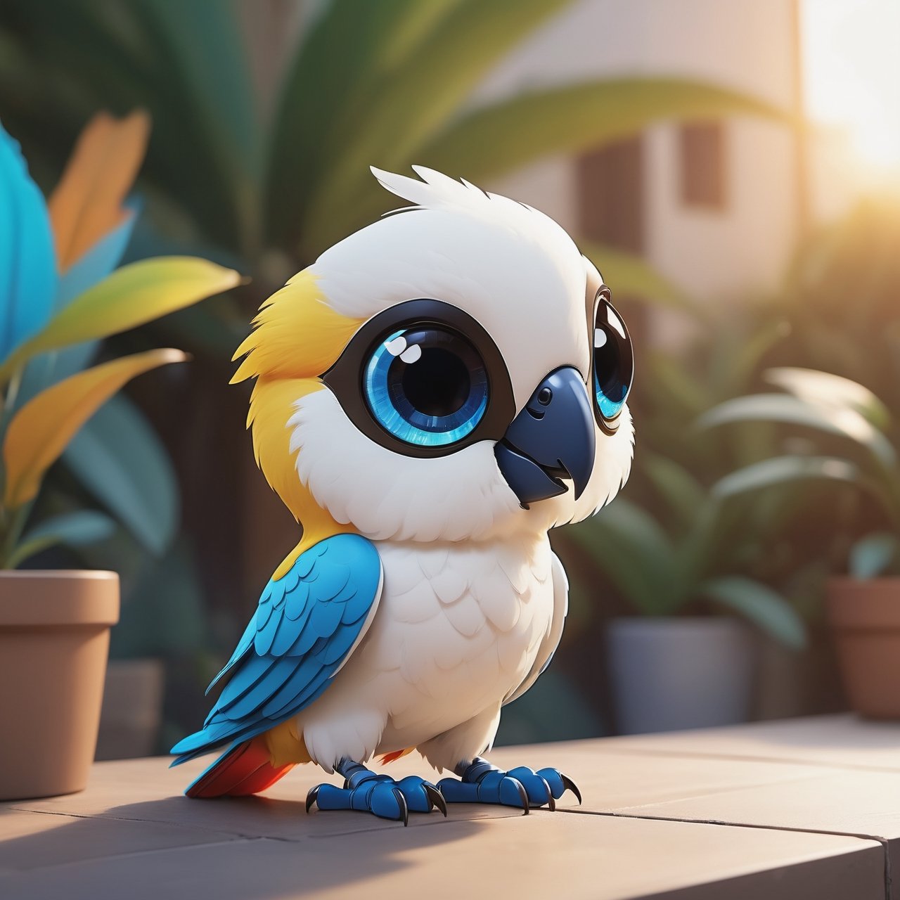 (masterpiece:1.2, highest quality), (realistic, photo_realistic:1.9)
1chibi_parrot, Cute chibi white parrot, happy face, Chest written "TA", (Designer look holding a paintbrush in one hand), white with blue, (detailed background), (gradients), colorful, detailed landscape, visual key, shiny skin. Modern place, Action camera. Portrait film. Standard lens. Golden hour lighting.
sharp focus, 8k, UHD, high quality, frowning, intricate detailed, highly detailed, hyper-realistic,interior,robot white with blue,chibi emote style,Monster, wall-e
