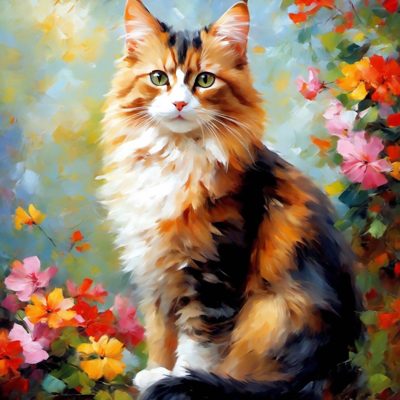 masterpiece, best quality, cat, feline, flat color, oil painting style,oil paint,oil paint 