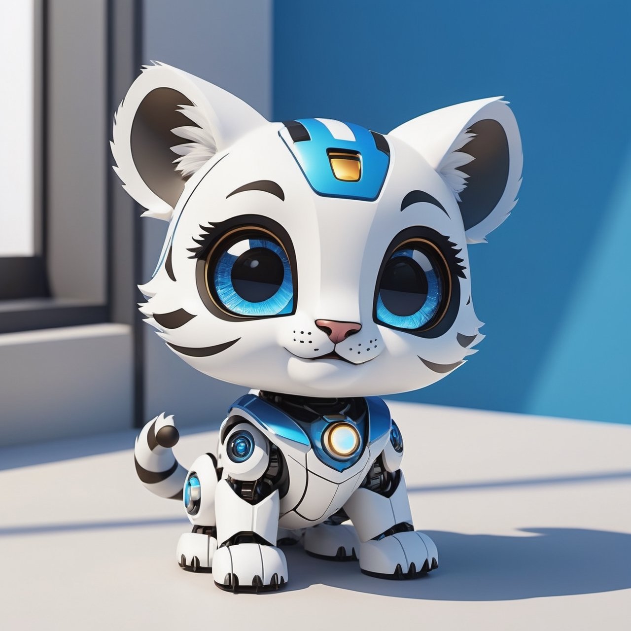 (masterpiece:1.2, highest quality), (realistic, photo_realistic:1.9)
1chibi_robot, Cute chibi white tiger, happy face,  (Designer look holding a paintbrush in one hand), (the text "TA"), white with blue, (detailed background), (gradients), colorful, detailed landscape, visual key, shiny skin. Modern place, Action camera. Portrait film. Standard lens. Golden hour lighting.
sharp focus, 8k, UHD, high quality, frowning, intricate detailed, highly detailed, hyper-realistic,interior,robot white with blue,chibi emote style,Monster, wall-e