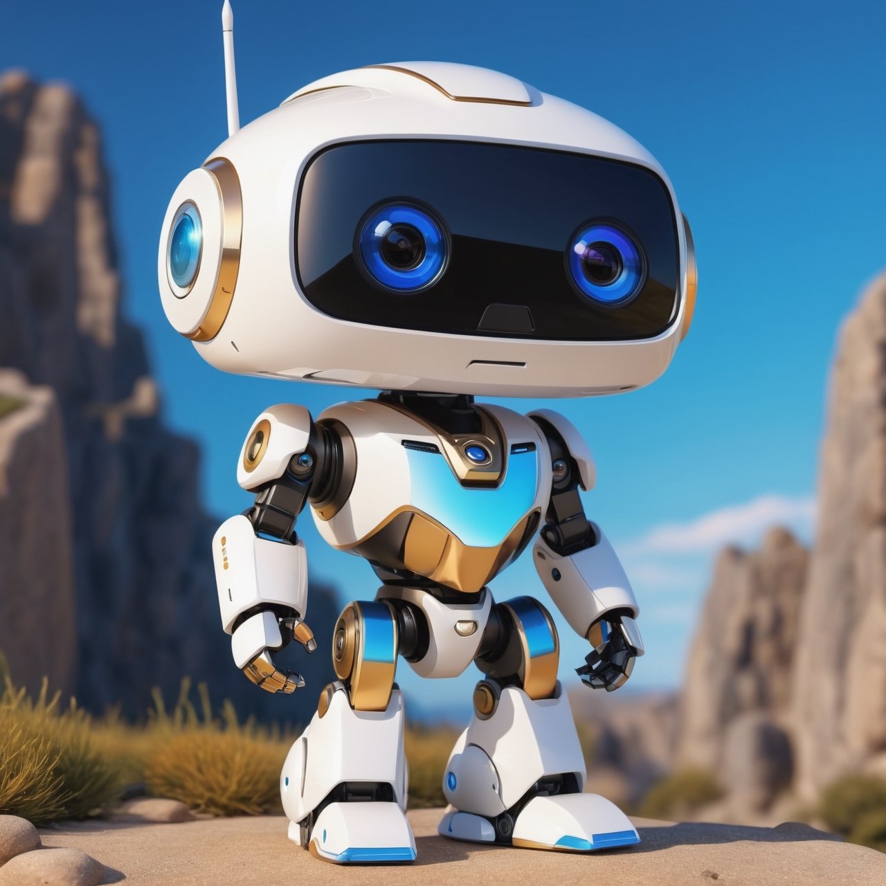 (masterpiece:1.2, highest quality), (realistic, photo_realistic:1.9)
1chibi_robot, Cute chibi robot, happy face, (Designer look holding a paintbrush in one hand), white with blue, (detailed background), (gradients), colorful, detailed landscape, visual key, shiny skin. Modern place, Action camera. Portrait film. Standard lens. Golden hour lighting.
sharp focus, 8k, UHD, high quality, frowning, intricate detailed, highly detailed, hyper-realistic,interior,robot white with blue,chibi emote style,Monster