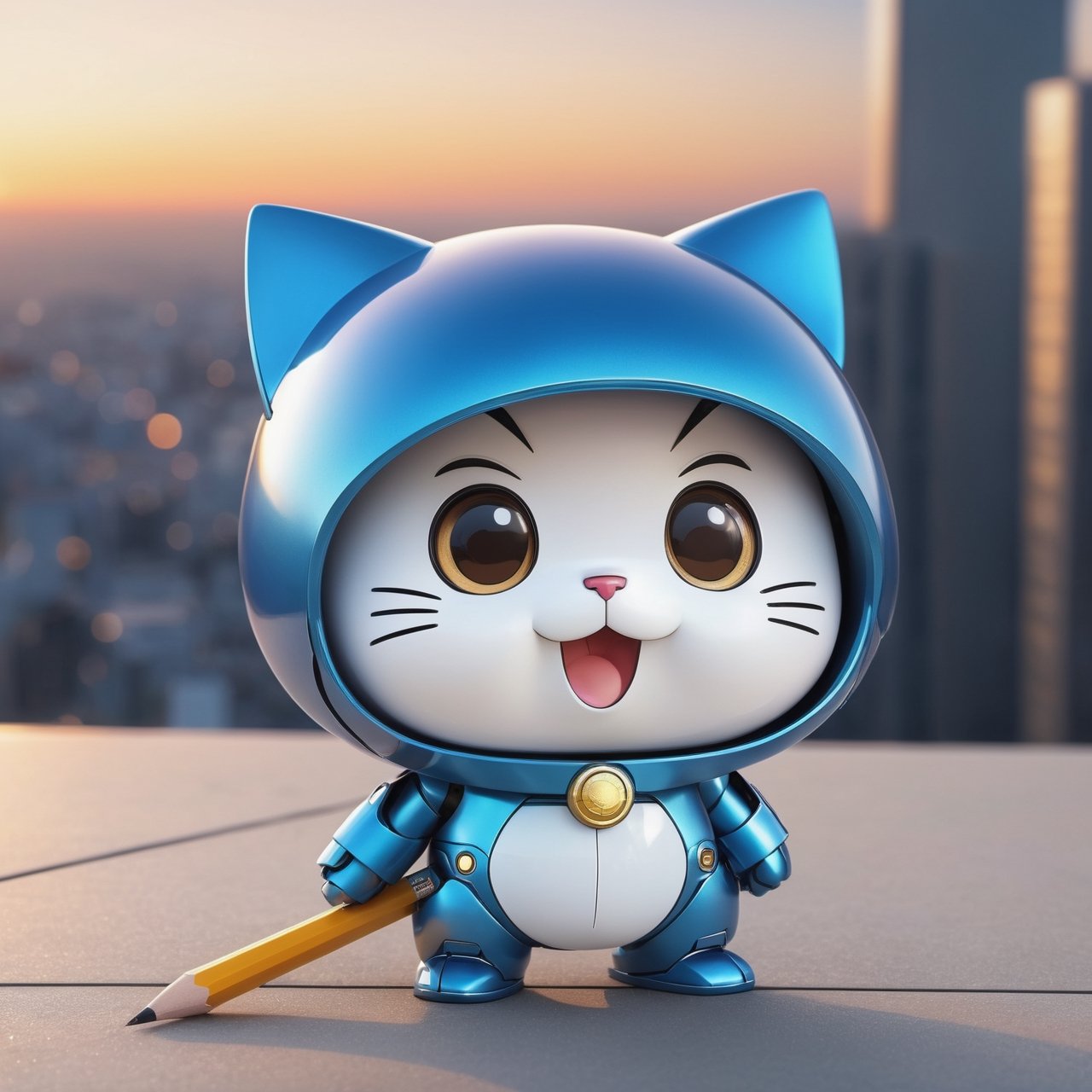 (masterpiece:1.2, highest quality), (realistic, photo_realistic:1.9)
1chibi_robot, Cute chibi robot, Designer look holding a pencil in one hand, white with blue, (detailed background), (gradients), colorful, detailed landscape, visual key, shiny skin. Modern place, Action camera. Portrait film. Standard lens. Golden hour lighting.
sharp focus, 8k, UHD, high quality, frowning, intricate detailed, highly detailed, hyper-realistic,interior,onion doraemon Chibi,chibi emote style