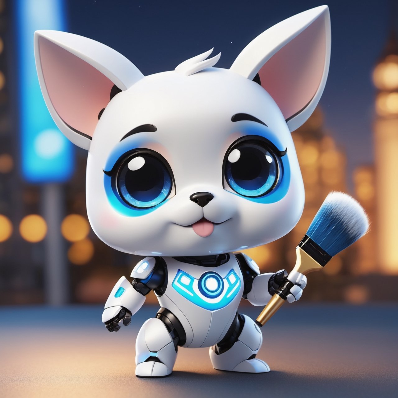 (masterpiece:1.2, highest quality), (realistic, photo_realistic:1.9)
1chibi_robot, Cute chibi robot, Designer look holding a paintbrush in one hand, white with blue, (detailed background), (gradients), colorful, detailed landscape, visual key, shiny skin. Modern place, Action camera. Portrait film. Standard lens. Golden hour lighting.
sharp focus, 8k, UHD, high quality, frowning, intricate detailed, highly detailed, hyper-realistic,interior,doggy Chibi,chibi emote style
