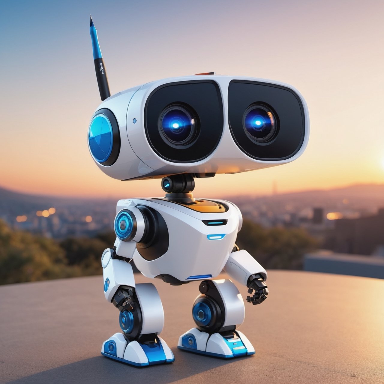 (masterpiece:1.2, highest quality), (realistic, photo_realistic:1.9)
1chibi_robot, Cute chibi robot, happy face, (Designer look holding a paintbrush in one hand), white with blue, (detailed background), (gradients), colorful, detailed landscape, visual key, shiny skin. Modern place, Action camera. Portrait film. Standard lens. Golden hour lighting.
sharp focus, 8k, UHD, high quality, frowning, intricate detailed, highly detailed, hyper-realistic,interior,robot white with blue,chibi emote style,Monster, wall-e