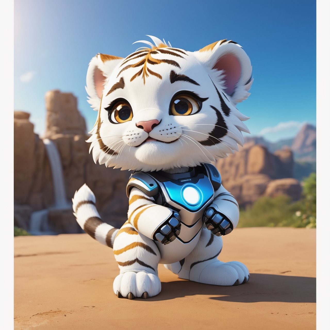 (masterpiece:1.2, highest quality), (realistic, photo_realistic:1.9)
1chibi_tiger, Cute chibi white tiger, happy face, Chest written: "TA", (Designer look holding a paintbrush in one hand), white with blue, (detailed background), (gradients), colorful, detailed landscape, visual key, shiny skin. Modern place, Action camera. Portrait film. Standard lens. Golden hour lighting.
sharp focus, 8k, UHD, high quality, frowning, intricate detailed, highly detailed, hyper-realistic,interior,robot white with blue,chibi emote style,Monster, wall-e