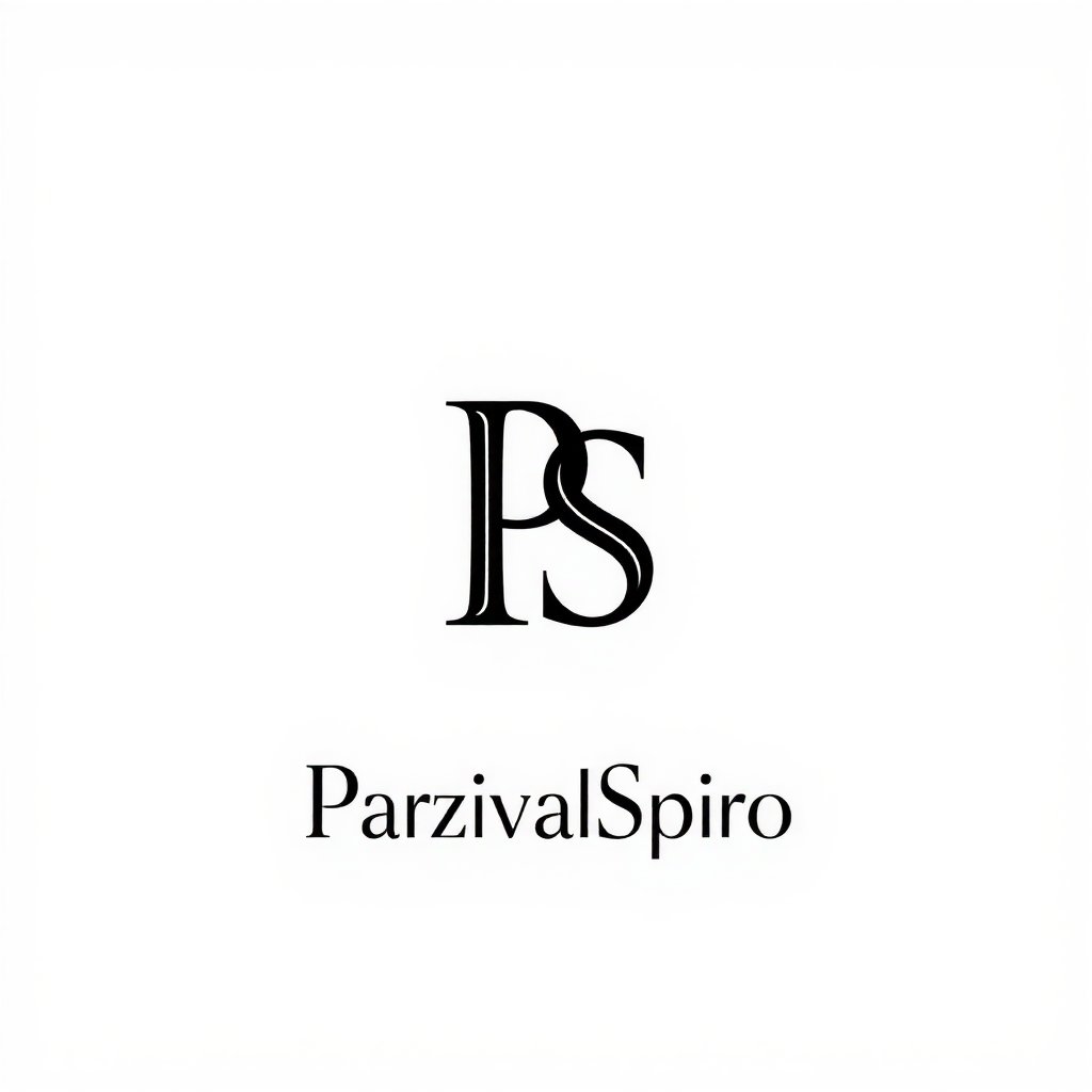 a logo containing a symbol "PS", at the bottom of the picture is the text "ParzivalSpiro", with minimalism style with fantastic detail, white background 




