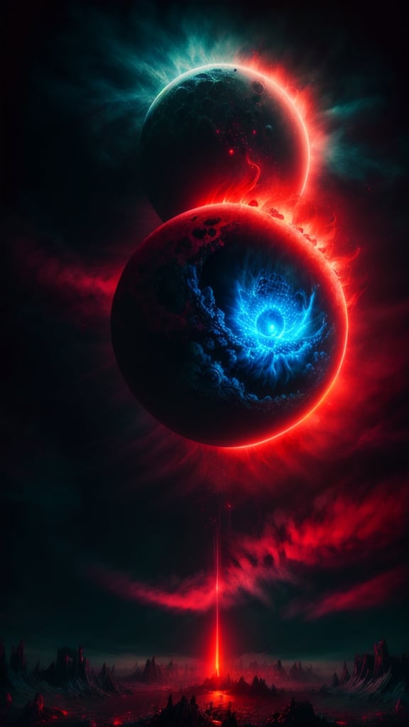 Create a  photo of evel planet. death aura,red neon colors,High detailed.,perfecteyes,earth \(planet\