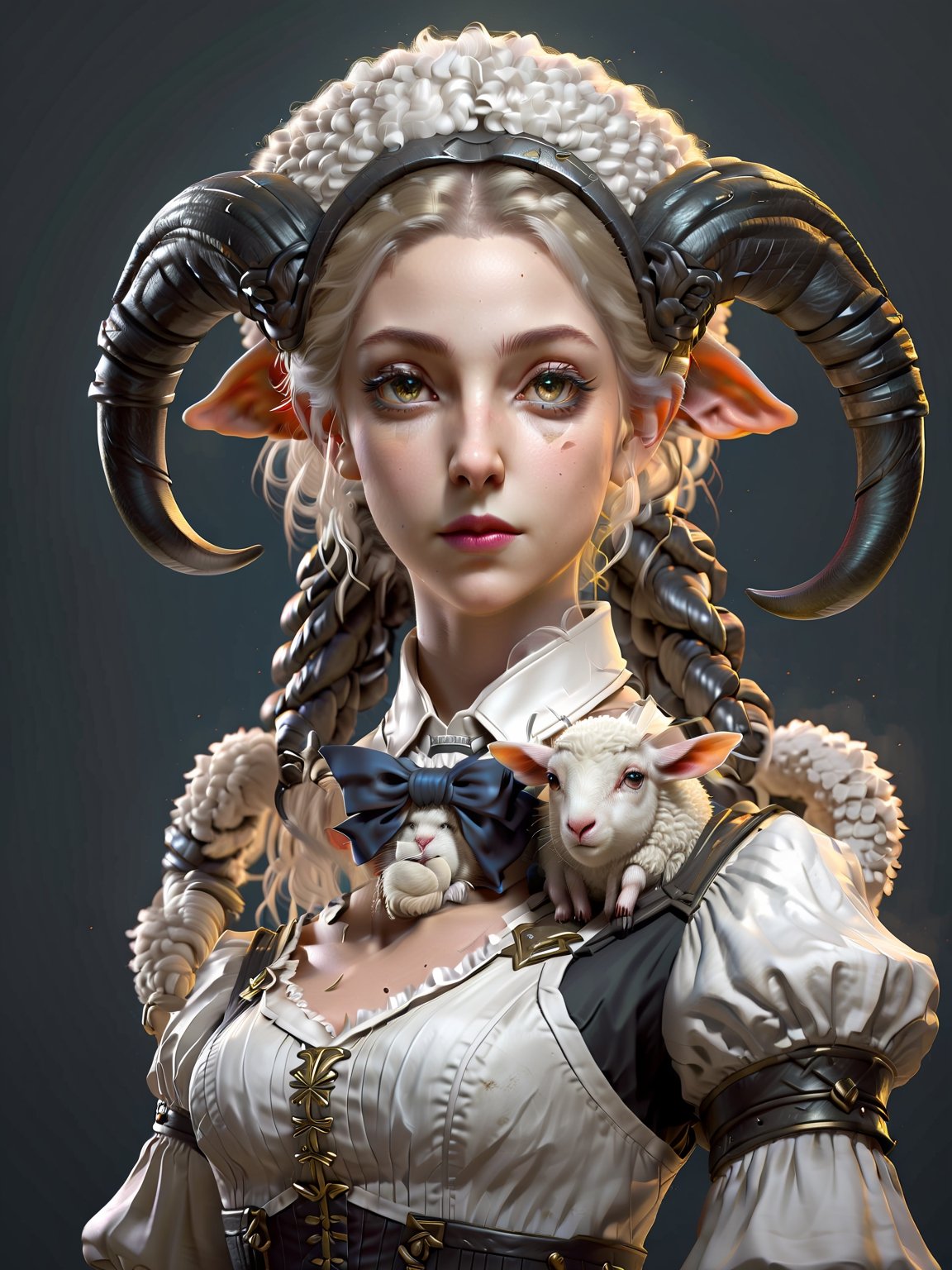 female anthropomorphic sheep in maid outfit, realistic portrait, highly detailed, digital painting, artstation, concept art, smooth, sharp focus, illustration, cinematic lighting, art by artgerm and greg rutkowski and alphonse mucha and boris vallejo and frank frazetta a perfume bottle shaped like a cockroach, product photo