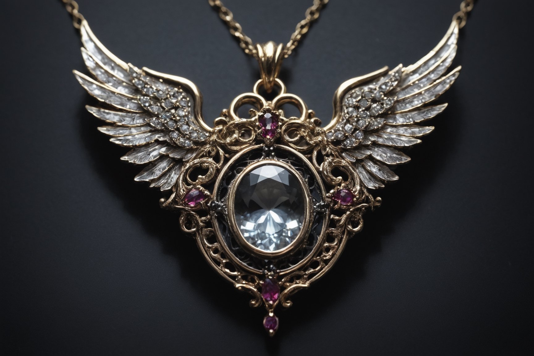 Photorealistic Images prompt structure:
"A realistic photograph capturing the ethereal beauty of an Angelic Gift, surrounded by the dark and mysterious aura of Necroduality. The Angelic Gift is depicted as a delicate and intricate piece of jewelry, adorned with angelic symbols and glowing gemstones. The background is shrouded in shadows, with hints of eerie light illuminating the scene. The lighting accentuates the beauty of the Angelic Gift while adding a touch of darkness and intrigue. The camera captures the jewelry in a close-up shot, showcasing the fine details and craftsmanship. The lens used is a macro lens, allowing for a detailed view of the intricate design and the glowing gemstones. The image should have a high level of detail and a resolution of 8K, highlighting the exquisite beauty of the Angelic Gift and the mysterious aura of Necroduality."

Type of Image: Photograph
Subject Description: Angelic Gift surrounded by the aura of Necroduality
Art Styles: Realistic
Art Inspirations: Delicate jewelry, angelic symbols, dark aesthetics
Camera: Close-up shot
Shot: Shrouded in shadows with hints of eerie light
Render Related Information: Accentuated lighting, macro lens, 8K resolution