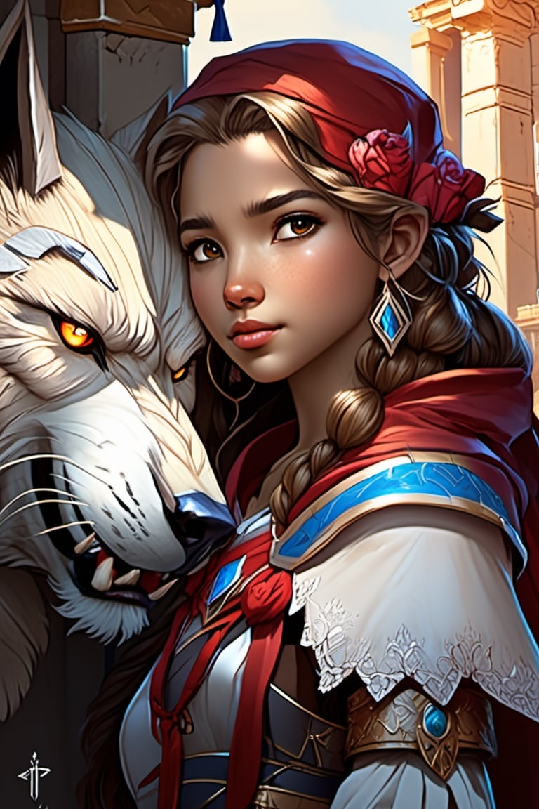 portrait young knights of Zodiac girl, rose golden and ice armor, in ruined Agora of Athens Sunrise, ssci-fi and fantasy, intricate and very beautiful and elegant, highly detailed, digital painting, artstation, concept art, smooth and sharp focus, illustration, art by tian zi and WLOP and alphonse mucha portrait of a beautiful little red riding hood lovingly embracing a werewolf, pen and ink, intricate line drawings, by Yoshitaka Amano, Ruan Jia, Kentaro Miura, Artgerm, watercolor