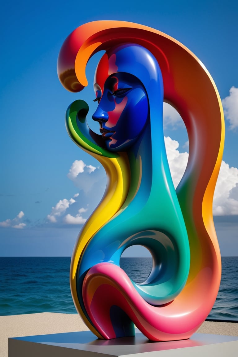 a sculpture by jean arp 1girl,Beautiful,Magic Style,best quality,masterpiece,(rainbow-candy:0.8),(Half-body:1.3),Ocean,Cool Tone,low saturation,