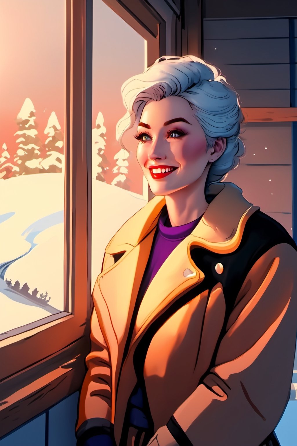 grandpa's garage during winter, anime fantasy illustration by tomoyuki yamasaki, kyoto studio, madhouse, ufotable, square enix, cinematic lighting, trending on artstation portrait of beautiful smiling woman with some freckles, snow-covered mountain landscape background by ilya kuvshinov and annie leibowitz. synthwave watercolor painting on canvas trending in artstation dramatic lighting abstract expressionism pastel shades tones (hd) golden ratio details aesthetic octane render excellent composition natural textures 8k oil paining masterpiece canon eos r4s 50