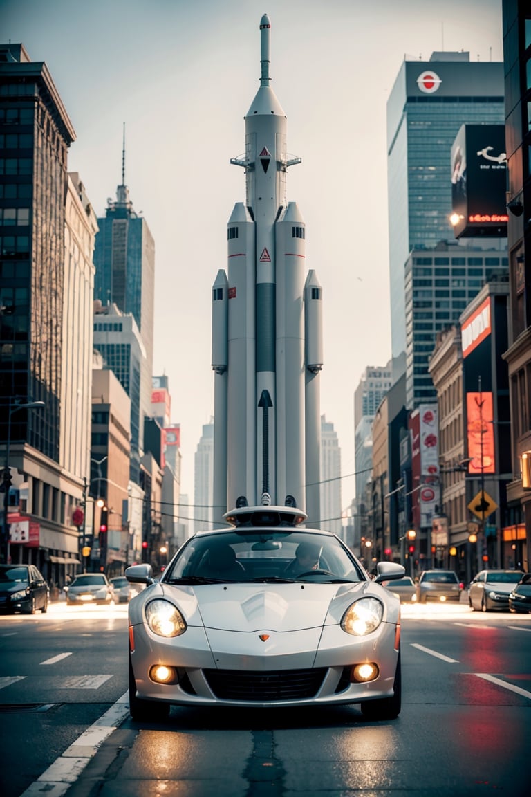 telephoto lens bokeh lights!!! epic pose!!! googly eyed giant oversized rocket battle rabbit robot chubby mech baby sport car double decker with giant oversized ears and rabbit babies ,in busy city , full body , Cinematic focus, Polaroid photo, vintage , neutral dull colors, soft lights, foggy , by oleg oprisco , by national archives, by discovery channel, by victor enrich , by gregory crewdson eccentric tumors, and how to conduct your business