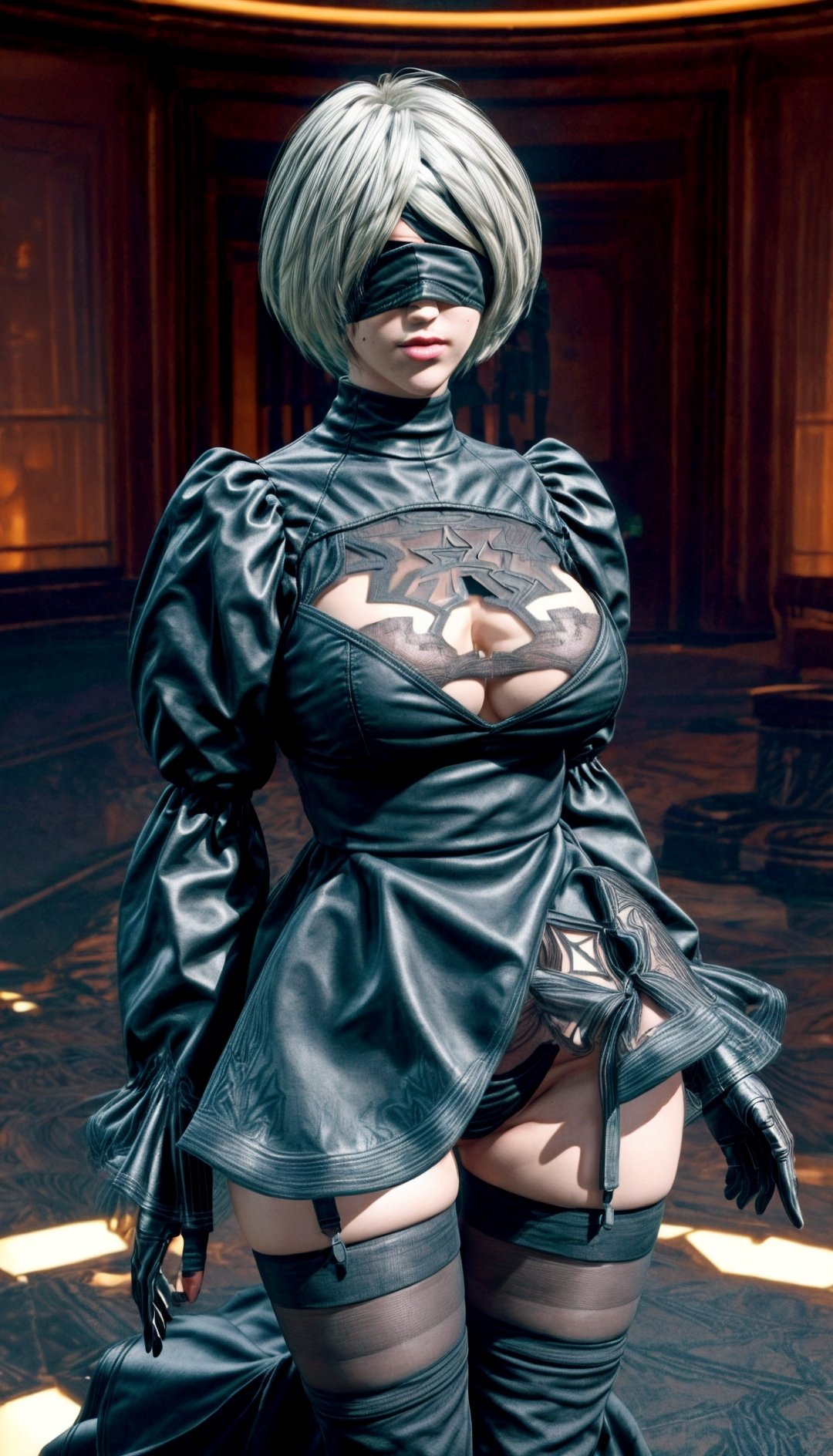 Cgi, realistic, best quality, 8k graphics, uhd graphics, realistic, bright colours, best graphics, complex background,Original 2B Nier Automata,Very big breasts,seductive,long legs,insane detail,boobs popping out,cameltoe,sexy shaved pussy,very sexy girl,see through clothes,perfect and realistic boobs and pussy,sexy ass,stripping clothes,head to toe full body,More Detail,show legs,huge thigh gap,big boobs popping out,showing sexy ass bending over,neon white hair,n_2b,show sexy ass bend over,blindfold, black blindfold,white clothes