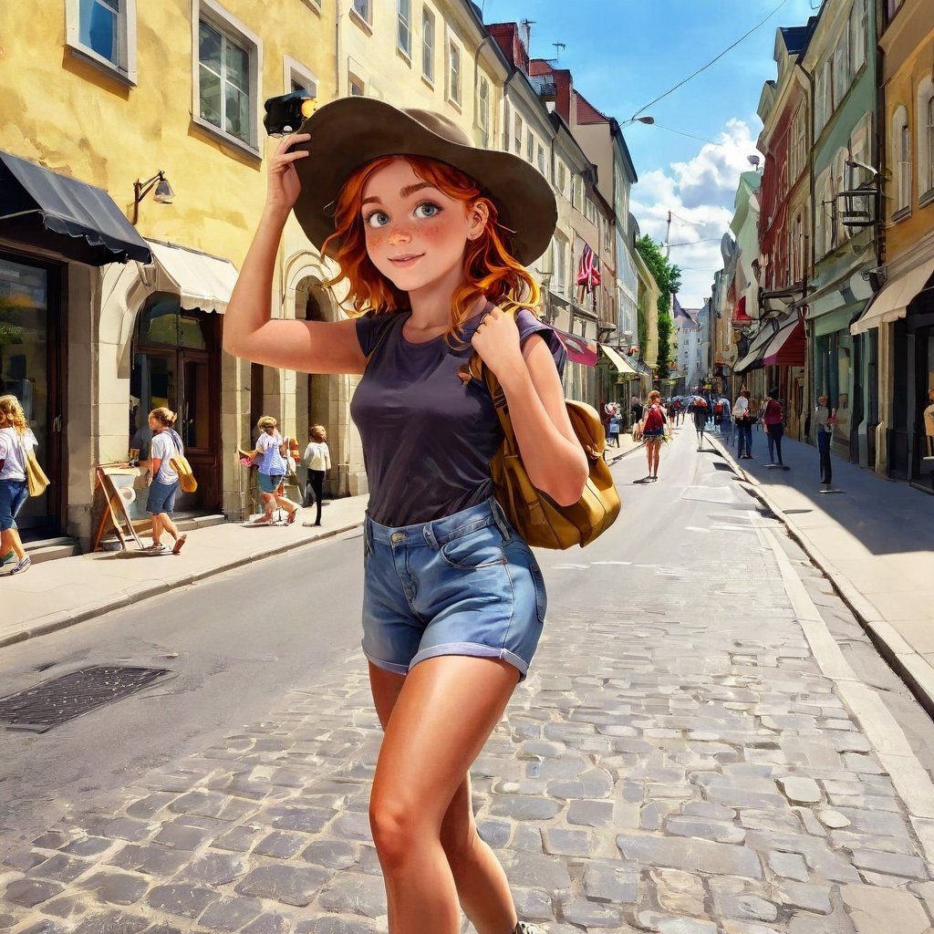 Description
Girl tourist in hat exploring new city at summer looking , on the street, summer holidays sightseeing tourism