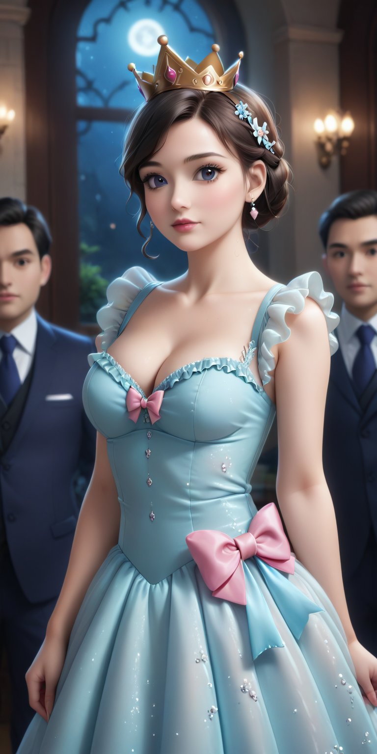  (Masterpiece, Best Quality,  dress Photorealistic, flat boobs High Resolution, 8K Rawflowers
Net Night  suit clothes, frills, ,crown cleavage, bow,